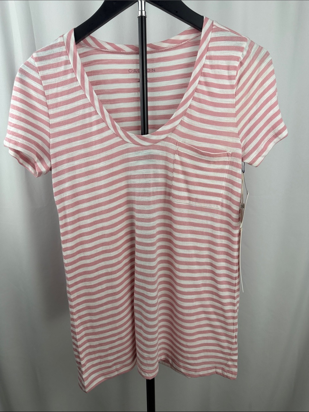 Caslon Pink & White Striped Short-Sleeve Pocket Tee